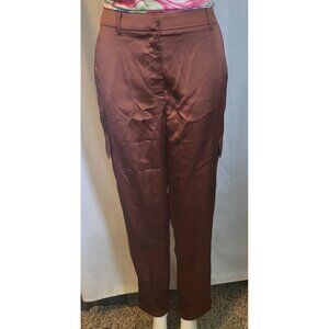 Bailey 44 Size Large Brown Satin Tapered Leg Cargo Pants High Waist Pockets NWT